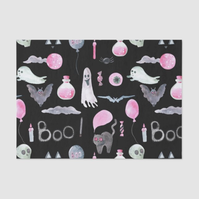 Cute Ghost, Bat and Cat Tissue Paper (Front)