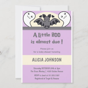 Cute Ghost Bat Halloween Baby shower Invitation