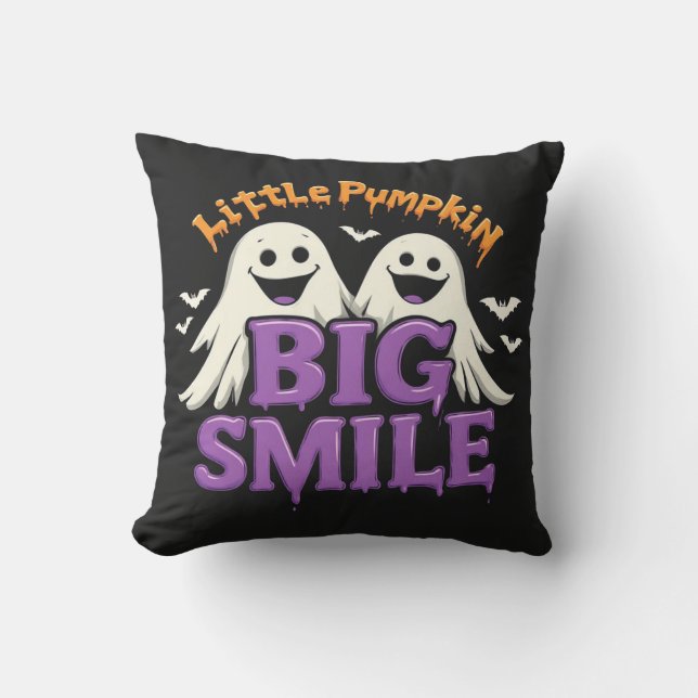 👻🦇 Cute Ghost & Bat Halloween Cozy Home Vibes ✨ Throw Pillow (Front)