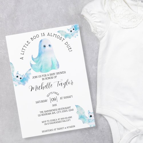 Cute Ghost Bat Little Boo Boy Baby Shower Invitation