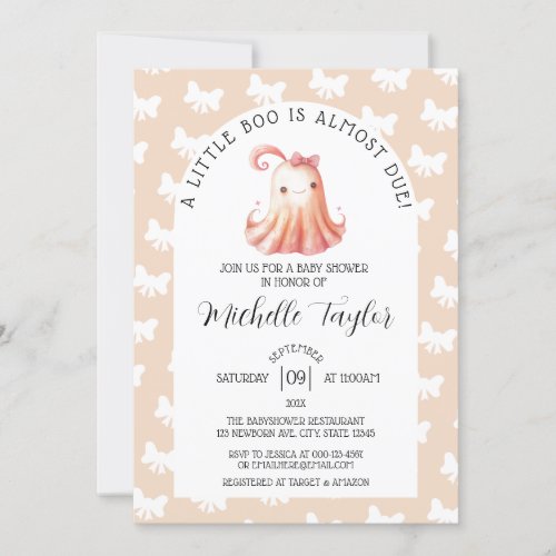 Cute Ghost Bat Little Boo Girl Baby Shower Invitation