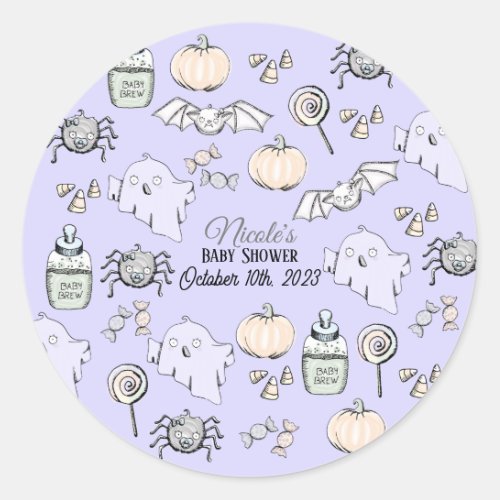 Cute Ghost Bat  Spider Halloween Baby Shower Classic Round Sticker