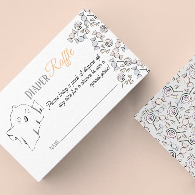 Cute Ghost, Bat & Spider Halloween Baby Shower  Enclosure Card (Halloween Baby Shower Cute Diaper Raffle Enclosure Card. Hand Drawn Ghost Halloween Candy in Pastels)