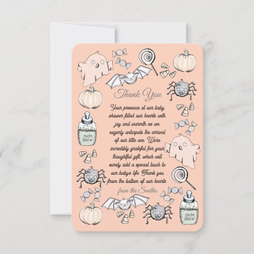 Cute Ghost Bat  Spider Halloween Baby Shower  Thank You Card