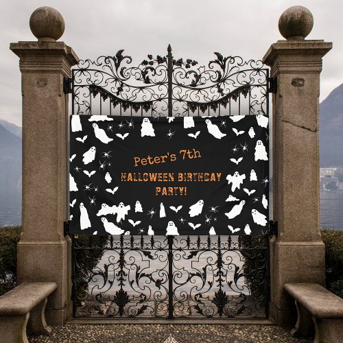 Cute Ghost Bats  Spiders Halloween Birthday Banner