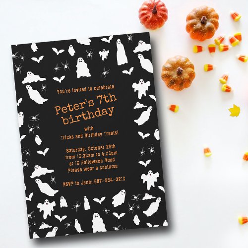 Cute Ghost Bats  Spiders Halloween Birthday Invitation