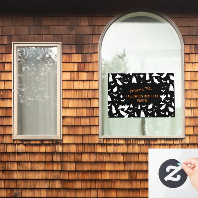 Cute Ghost, Bats & Spiders Halloween Birthday Window Cling (Home Window)
