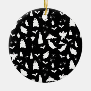 Cute Ghost, Bats & Spiders Halloween Pattern Ceramic Ornament