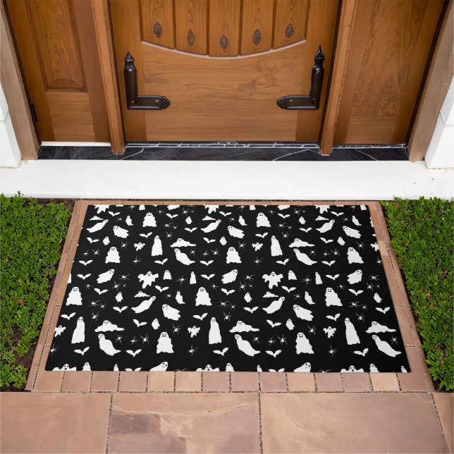 Cute Ghost, Bats & Spiders Halloween Pattern Doormat (Outdoor)