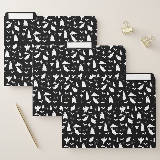 Cute Ghost, Bats & Spiders Halloween Pattern File Folder (Set)