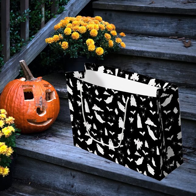 Cute Ghost, Bats & Spiders Halloween Pattern Large Gift Bag (Cute Ghost, Bats & Spiders Halloween Pattern Large Gift Bag)