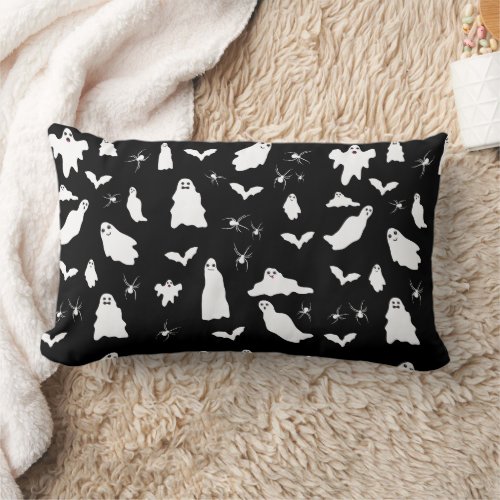 Cute Ghost Bats  Spiders Halloween Pattern Lumbar Pillow