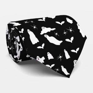 Cute Ghost, Bats & Spiders Halloween Pattern Neck Tie