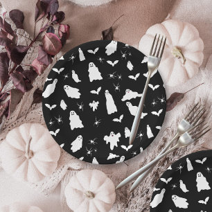 Cute Ghost, Bats & Spiders Halloween Pattern Paper Plates