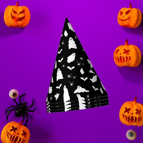 Cute Ghost Bats  Spiders Halloween Pattern Party Hat
