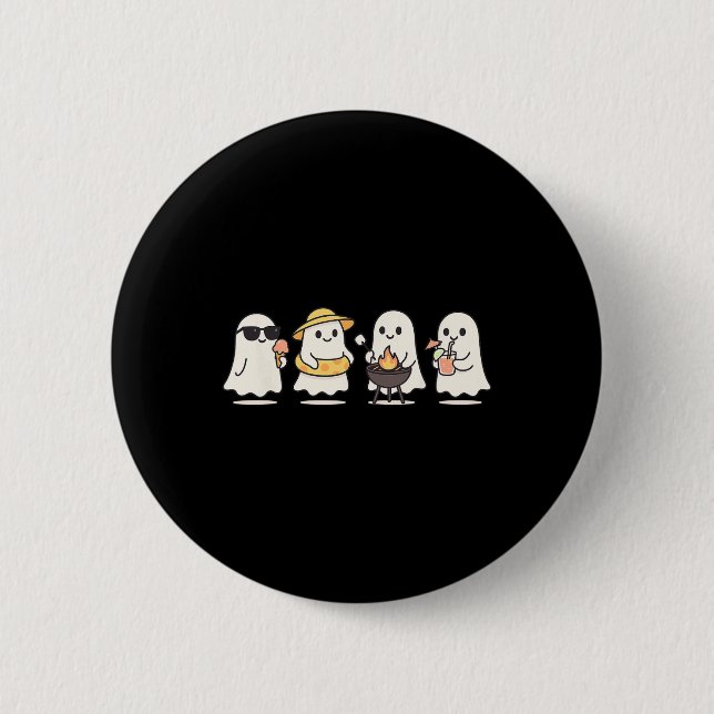 Cute Ghost Beach Vacation Summer Halloween Bbq Ice Button (Front)