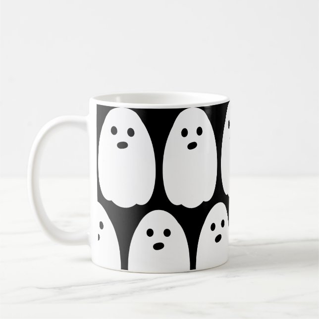 Cute Ghost Black and White Coffee Mug (Left)