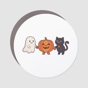 Cute Ghost Black Cat & Jack O Lantern Halloween Car Magnet