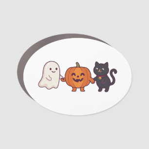 Cute Ghost Black Cat & Jack O Lantern Halloween Car Magnet