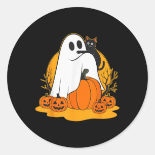 Cute Ghost Black Cat Pumpkin Halloween Spooky Seas Classic Round Sticker