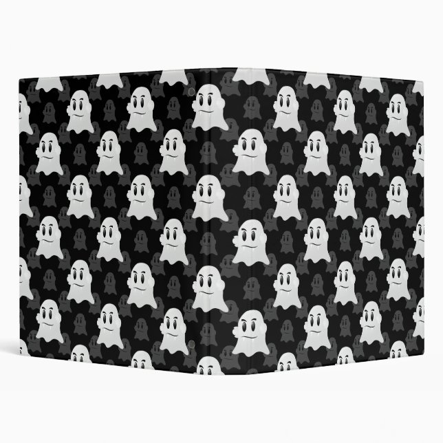 Cute Ghost Blob Black White Print Design Pattern 3 Ring Binder (Background)