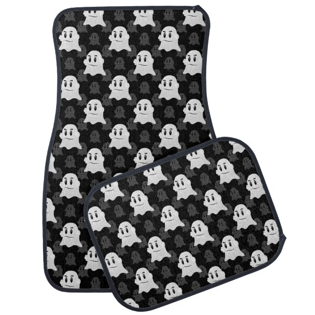 Cute Ghost Blob Black White Print Design Pattern Car Floor Mat (Set)