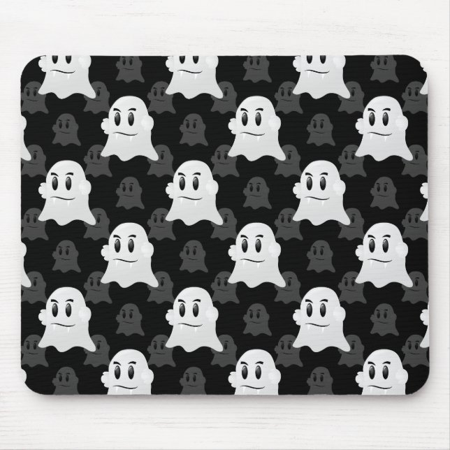Cute Ghost Blob Black White Print Design Pattern Mouse Pad (Front)
