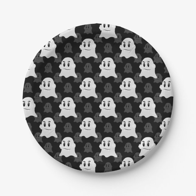 Cute Ghost Blob Black White Print Design Pattern Paper Plates (Front)