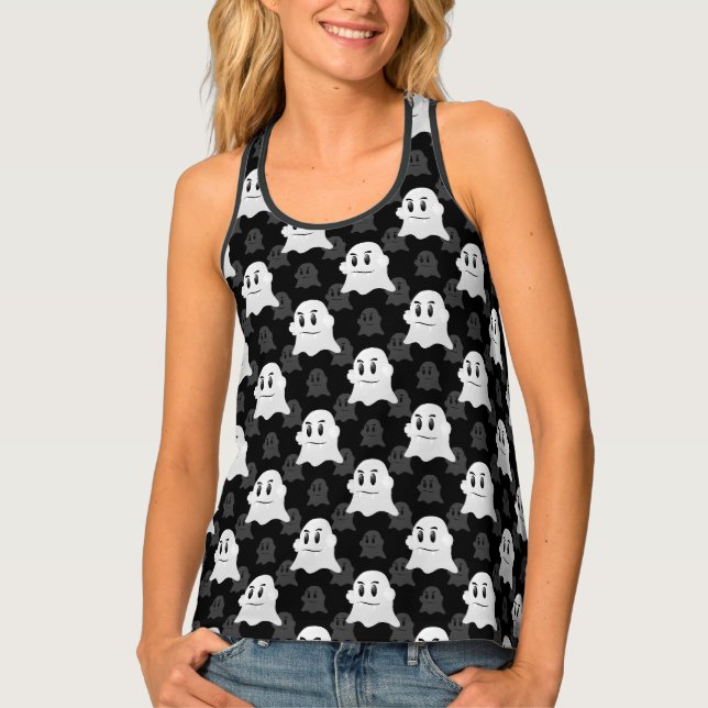 Cute Ghost Blob Black White Print Design Pattern Tank Top (Front)