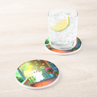 Cute ghost blowing bubbles coasters