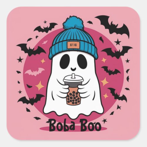 Cute Ghost Boba Boo pink Custom Sticker