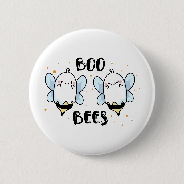 Cute Ghost Boo Bees - Funny Halloween on white Button (Front)