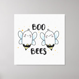 Cute Ghost Boo Bees - Funny Halloween on white Canvas Print