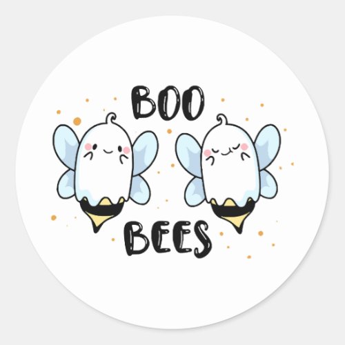 Cute Ghost Boo Bees _ Funny Halloween on white Classic Round Sticker