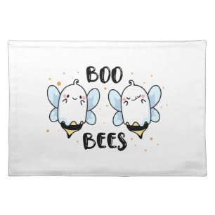 Cute Ghost Boo Bees - Funny Halloween on white Cloth Placemat