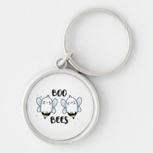 Cute Ghost Boo Bees - Funny Halloween on white Keychain
