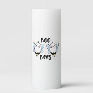 Cute Ghost Boo Bees - Funny Halloween on white Pillar Candle