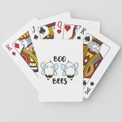 Cute Ghost Boo Bees _ Funny Halloween on white Playing Cards