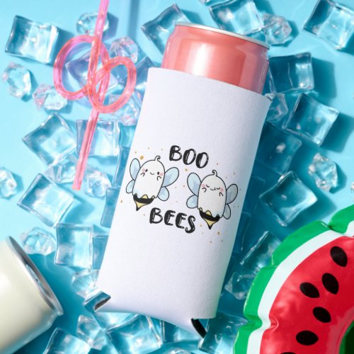 Cute Ghost Boo Bees _ Funny Halloween on white Seltzer Can Cooler