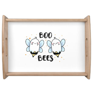 Cute Ghost Boo Bees - Funny Halloween on white Serving Tray