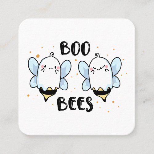 Cute Ghost Boo Bees _ Funny Halloween on white Square Business Card
