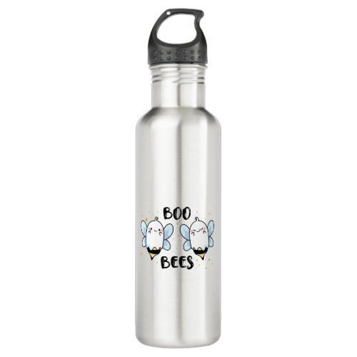 Cute Ghost Boo Bees _ Funny Halloween on white Stainless Steel Water Bottle