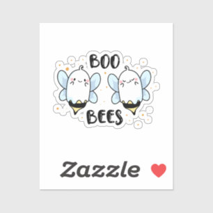 Cute Ghost Boo Bees - Funny Halloween on white Sticker