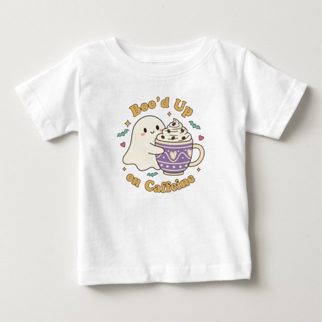 Cute Ghost Boo’d Up Coffee Design Baby T-Shirt (Front)