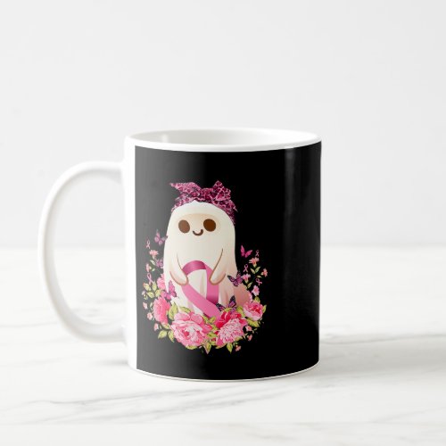 cute ghost boo flowers pink ribbon halloween breas coffee mug