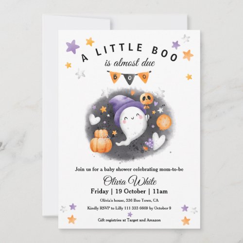Cute Ghost Boo Halloween Baby Shower Invitation 