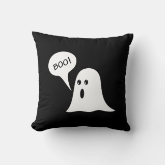 Cute Ghost BOO Halloween Black and Orange Throw Pillow