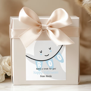 CUTE GHOST BOO HALLOWEEN KIDS TREAT SQUARE STICKER