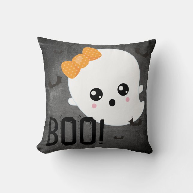Cute Ghost Boo Halloween Throw Pillow (Front)