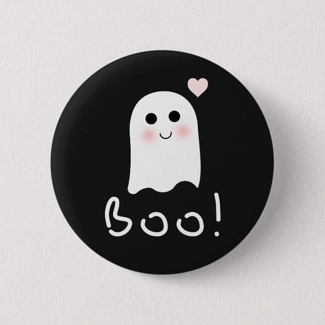 Cute Ghost Boo Happy Halloween Pin Button (Front)